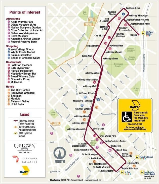 Mapa stacji trolejbusowych w Dallas