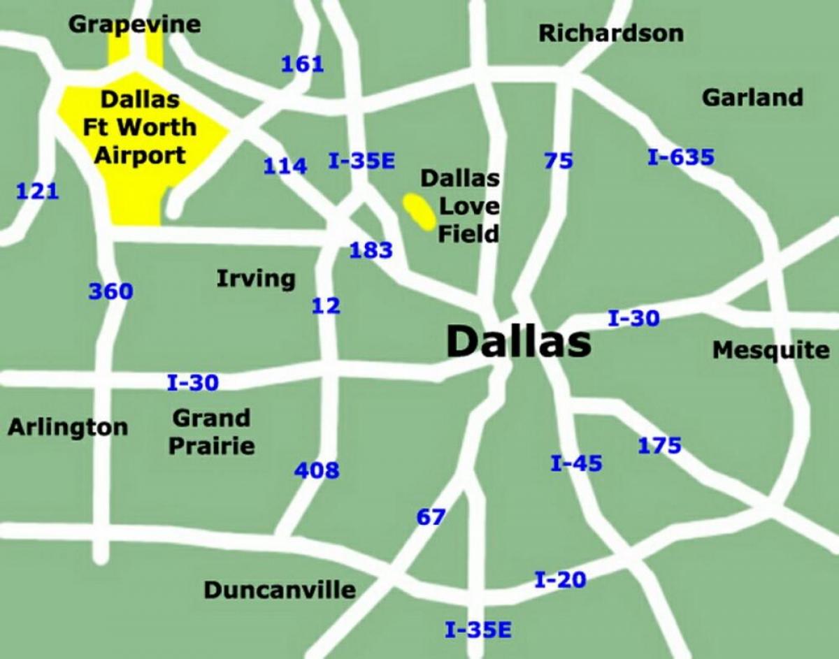 Mapa lotnisk Dallas