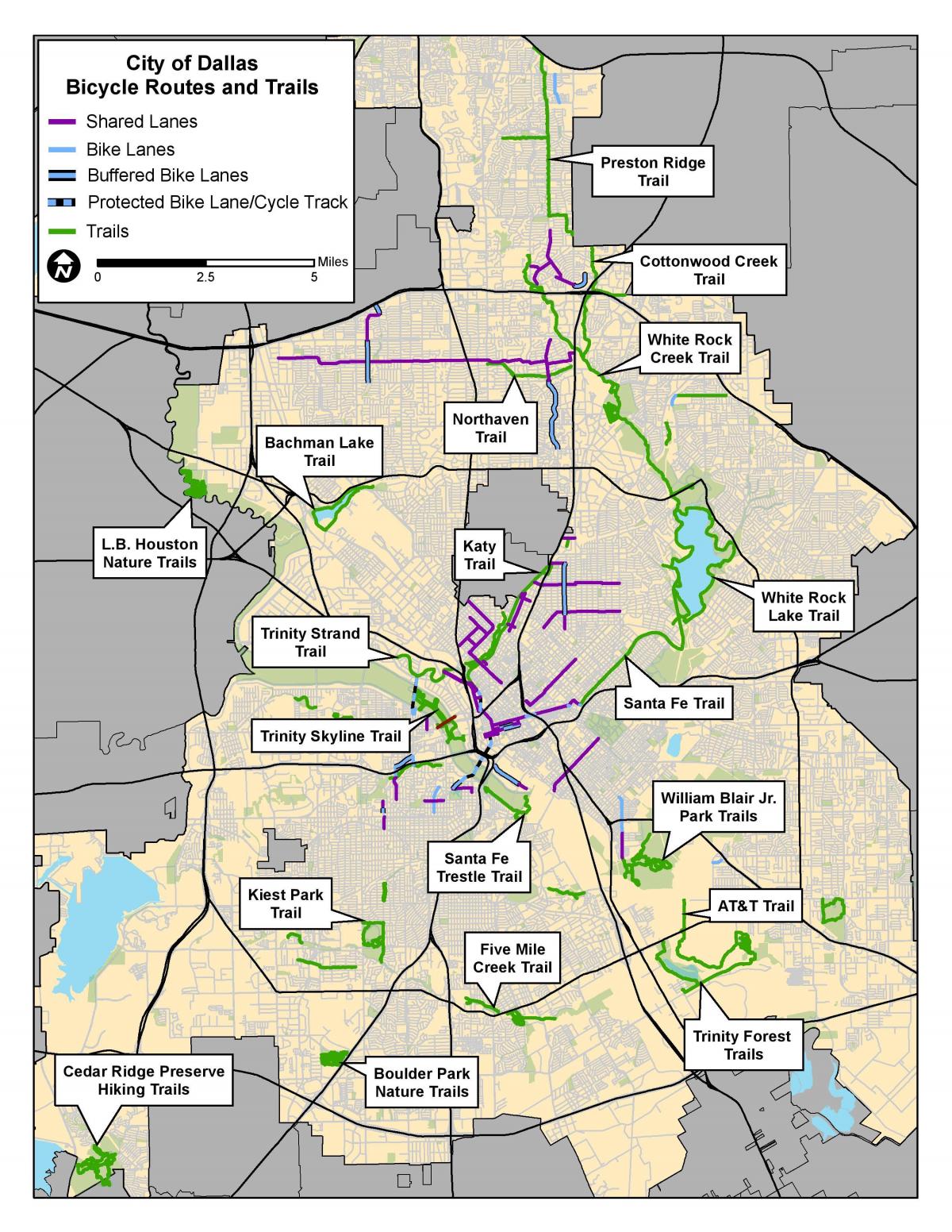 Mapa pasów rowerowych w Dallas
