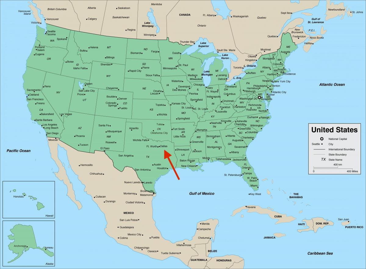 Dallas w stanie Teksas - mapa USA
