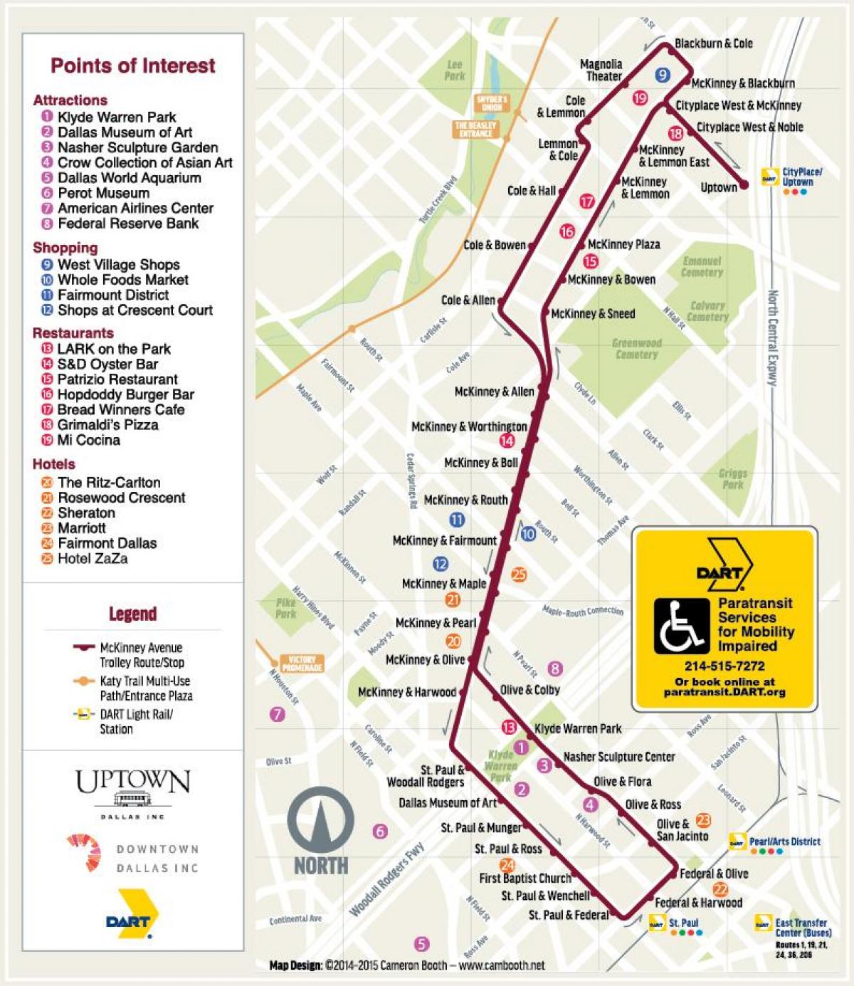 Mapa stacji trolejbusowych w Dallas